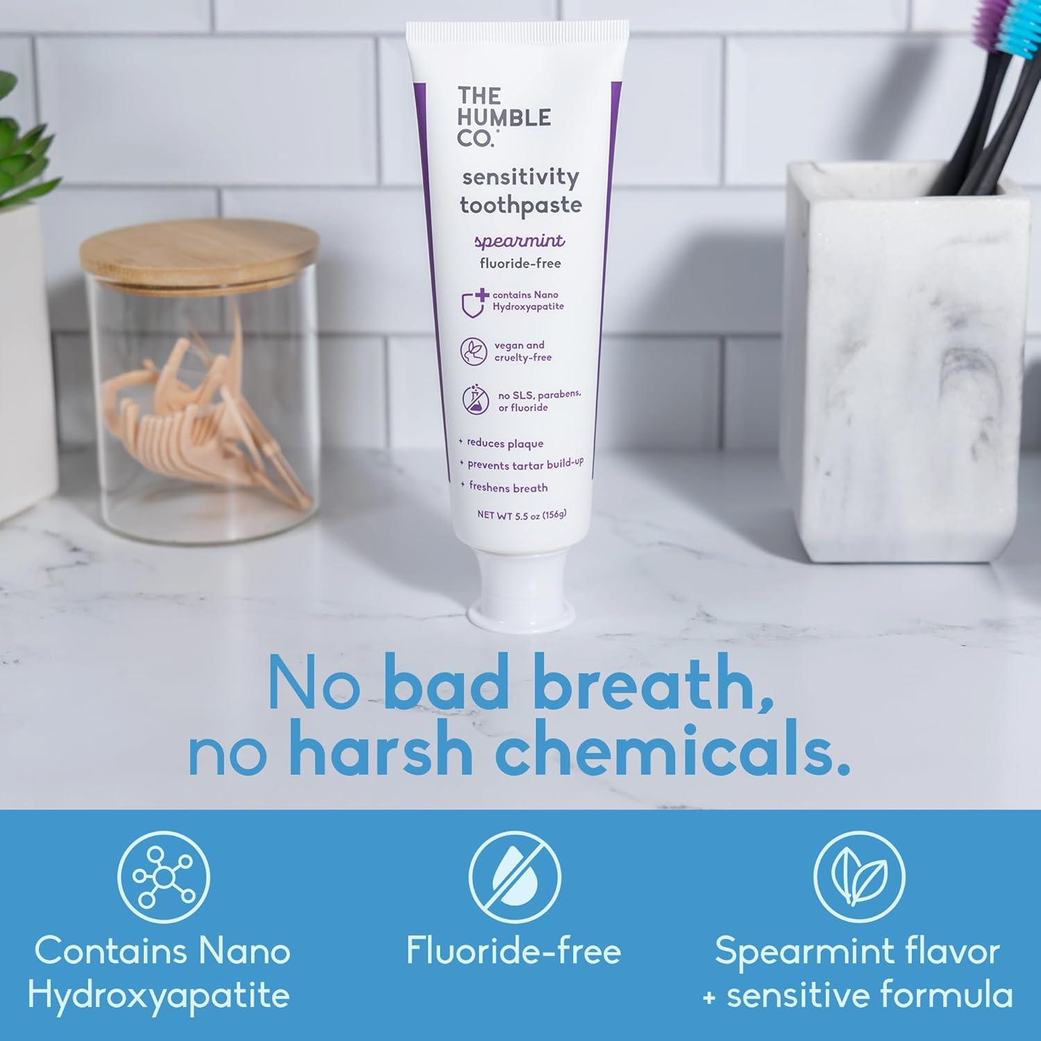 image:imageThe Humble Co FluorideFree for Sensitive Teeth Toothpaste Spearmint Toothpaste with Xylitol amp Nano Hydroxyapatite for Adults SLS Free Dental Oral Care amp Hygiene 2 PackSensitive