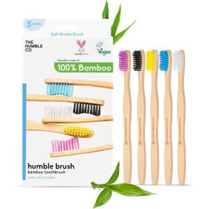 The Humble Co Bamboo Toothbrushes, 5 Pack – Soft Bristles Natural Bamboo Toothbrush – BPA Free Soft Bristles for Sensitive Gums – Non-Toxic & Plastic Free Handle – Dental Oral Care & Hygiene(Soft)