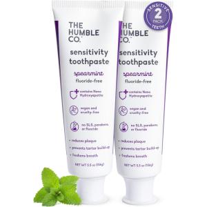 The Humble Co Fluoride-Free for Sensitive Teeth Toothpaste, Spearmint – Toothpaste with Xylitol & Nano Hydroxyapatite for Adults – SLS Free Dental Oral Care & Hygiene – 2 Pack(Sensitive)