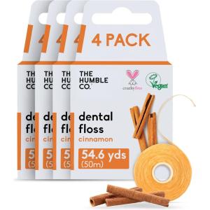 The Humble Co Mint Dental Floss, 4 Pack – Vegan Expanding Dental Floss for Adult & Kids – Non-Toxic, Thick Expandable Floss for Gum Health – Oral Care & Hygiene – 220 Yards(Cinnamon)