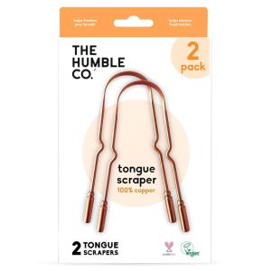 The Humble Co Tongue Scraper for Adults & Kids, 2 Pack – 100% Stainless Steel Tongue Cleaner Helps Eliminate Bad Breath & Bacteria – Dental Oral Care Products & Personal Hygiene Essentials(Copper)