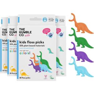 The Humble Co. Dental Floss Picks for Kids (200 Count) – Plant Based, Dinosaur Shaped Floss for Kids, Cruelty Free Floss for Superior Oral Care, Dental Care, and Gum Health (Mint)