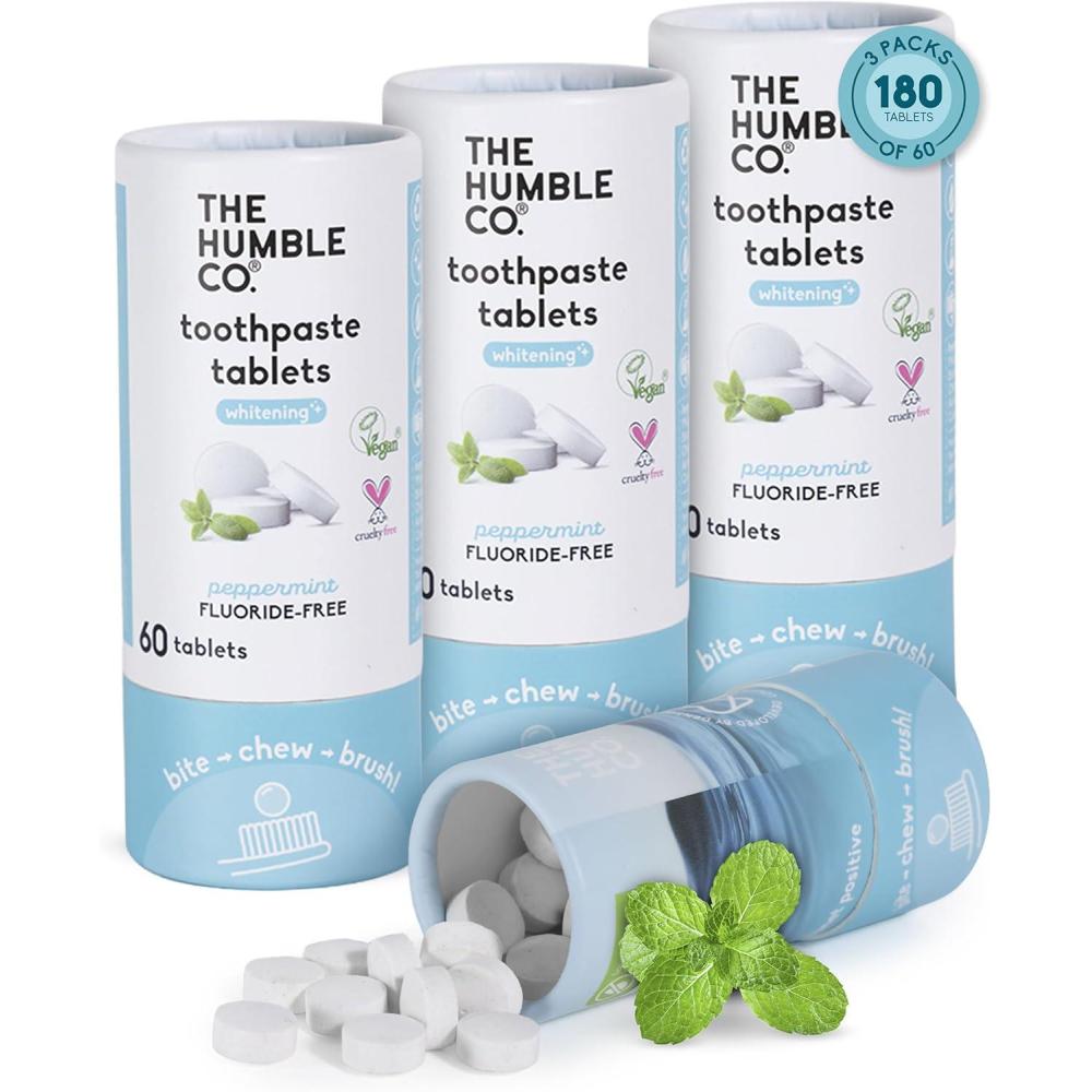 image:imageThe Humble Co Teeth Whitening Chewable Toothpaste Tablets Peppermint  FluorideFree Toothpaste Tabs  Bite Chew Brush  TravelFriendly amp WasteFree Dental Oral Care amp Hygiene  180 CountWhitening