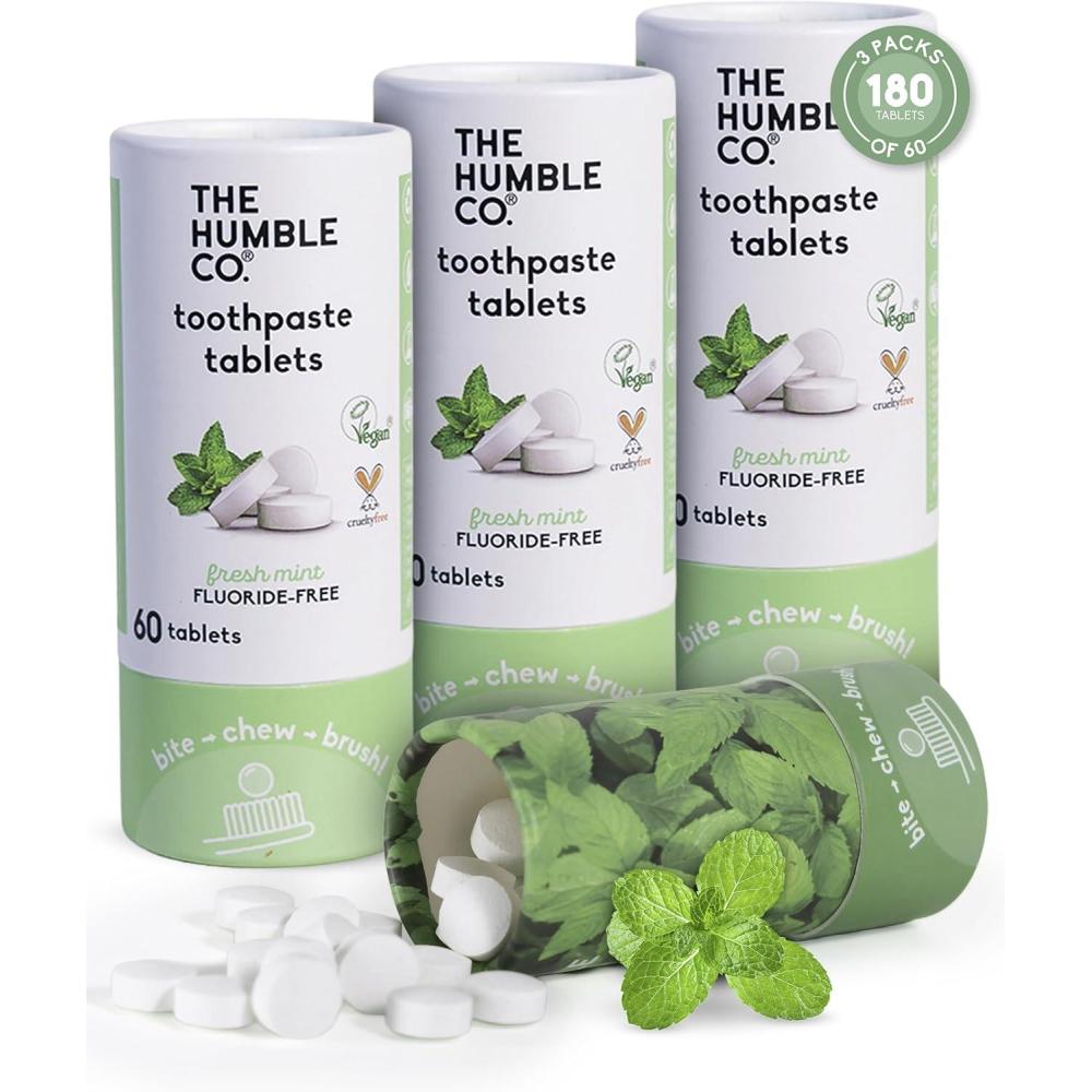 image:imageThe Humble Co Teeth Whitening Chewable Toothpaste Tablets Peppermint  FluorideFree Toothpaste Tabs  Bite Chew Brush  TravelFriendly amp WasteFree Dental Oral Care amp Hygiene  180 CountMint  Fluoride Free