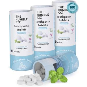 The Humble Co Teeth Whitening Chewable Toothpaste Tablets, Peppermint – Fluoride-Free Toothpaste Tabs – Bite, Chew, Brush – Travel-Friendly & Waste-Free Dental Oral Care & Hygiene – 180 Count(Whitening)