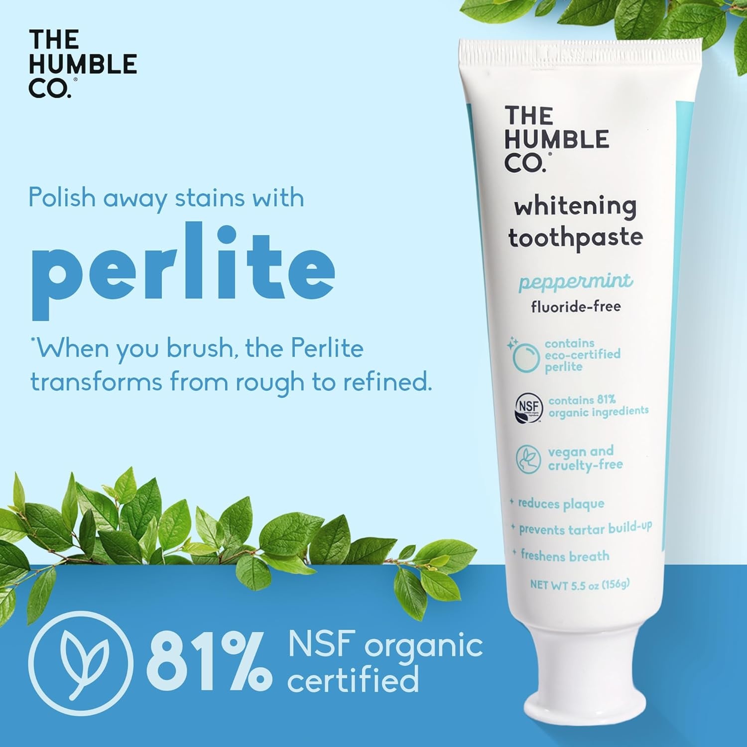 image:imageThe Humble Co FluorideFree Teeth Whitening Toothpaste Peppermint Natural Whitening Toothpaste with Xylitol amp Eco Certified Perlite for Adults SLS Free Dental Oral Care amp Hygiene 2 Pack