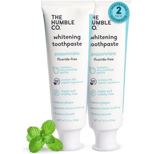 The Humble Co Fluoride-Free Teeth Whitening Toothpaste, Peppermint – Natural Whitening Toothpaste with Xylitol & Eco Certified Perlite for Adults – SLS Free Dental Oral Care & Hygiene – 2 Pack